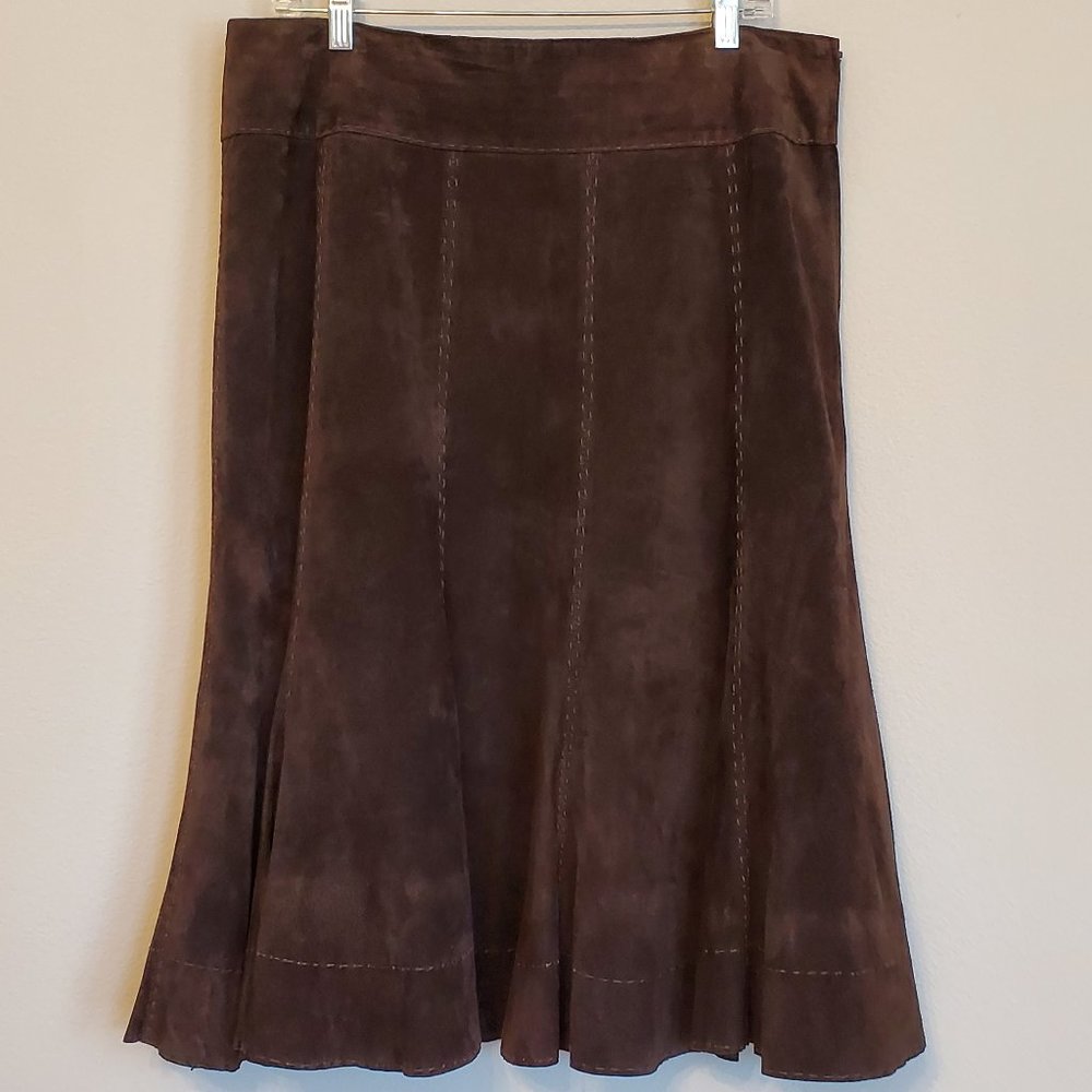 mark alan Vintage Brown Leather Suede Maxi Skirt Size 14
